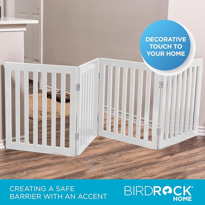 INTERNET'S BEST Dog Gate Indoor Freestanding Pet Barrier, Folding Wood Dog Fence - Image 4