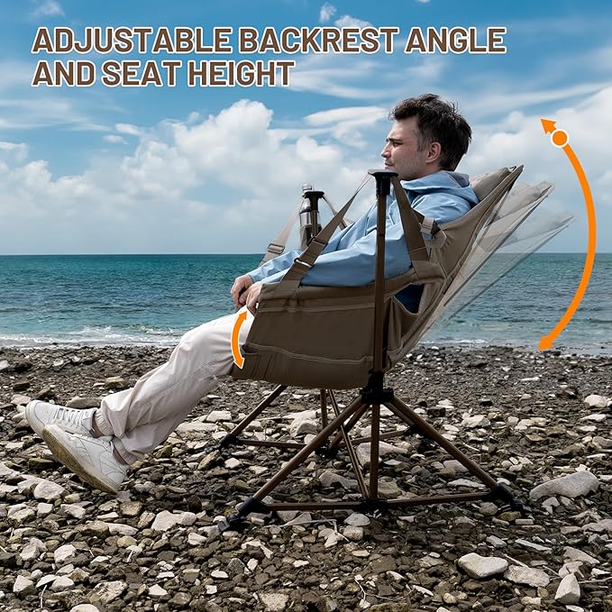 Oversized Hammock Camping Chair in Tan, 400 lb Support, Padded Seat