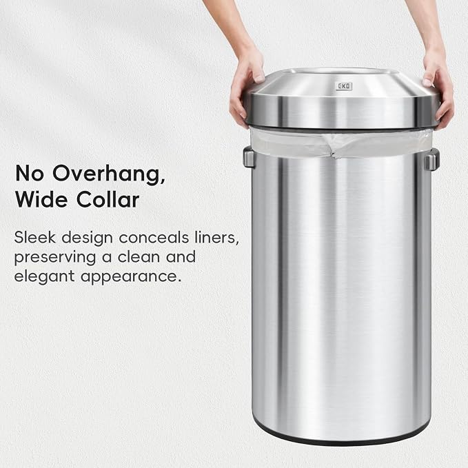 EKO Urban 24 Gallon Round Stainless Steel Open Top Waste Bin, Tall Commercial - Image 8