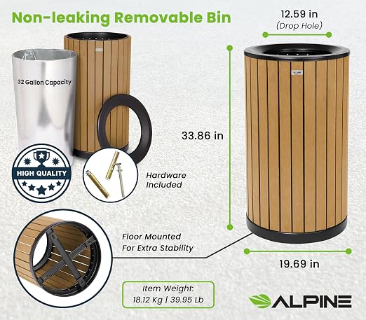 Alpine 32 Gallon Commercial Outdoor Trash Can - Image 4