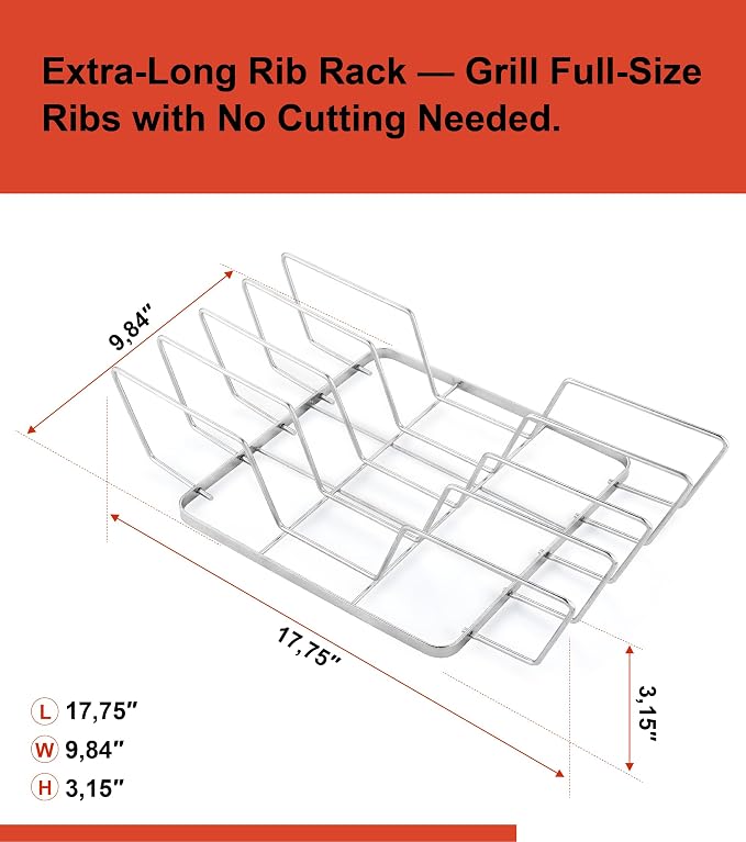 Rib Rack for Smoking – Foldable Extra Long Stainless Steel Rib Holder for 4 - Image 5