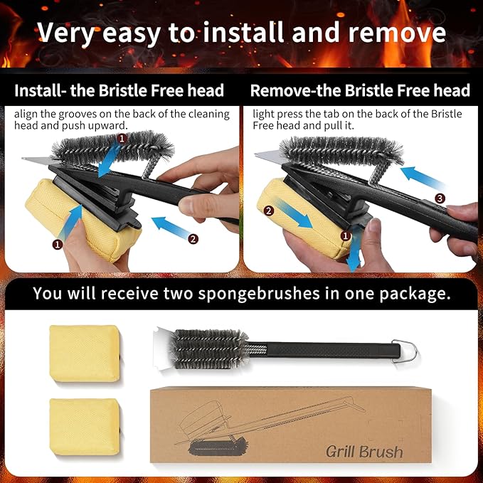BBQ Grill Brush with Scraper-Removable BBQ Clearning Brush Head with Wire - Image 4
