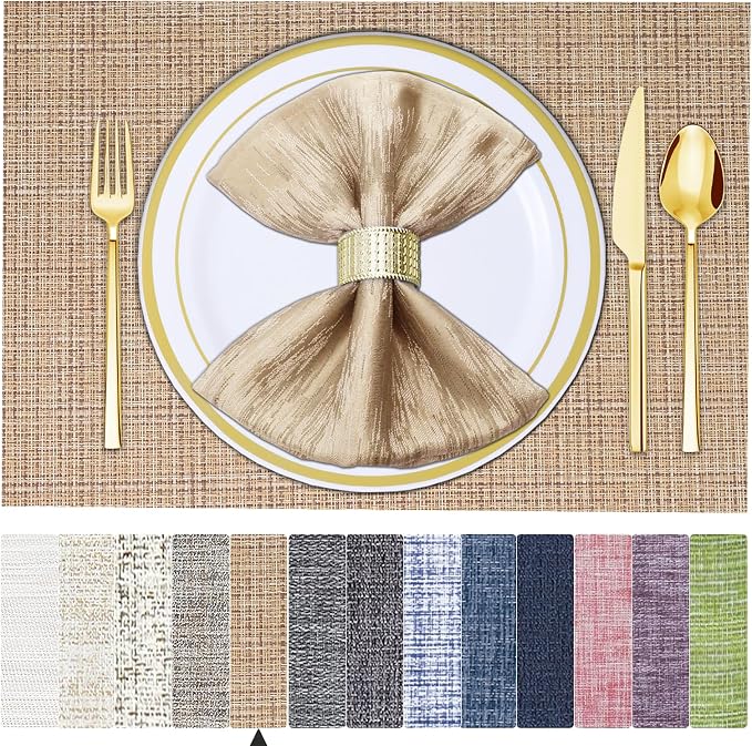 BETEAM Placemats Set of 8, Woven Vinyl Placemat by BETEAM
