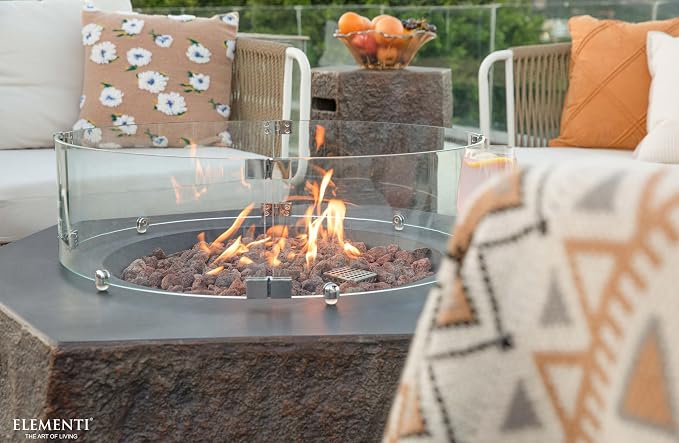 Elementi | Bundle Columbia Gas Fire Pit Cast Concrete Semi-Round Fire Table - Image 8
