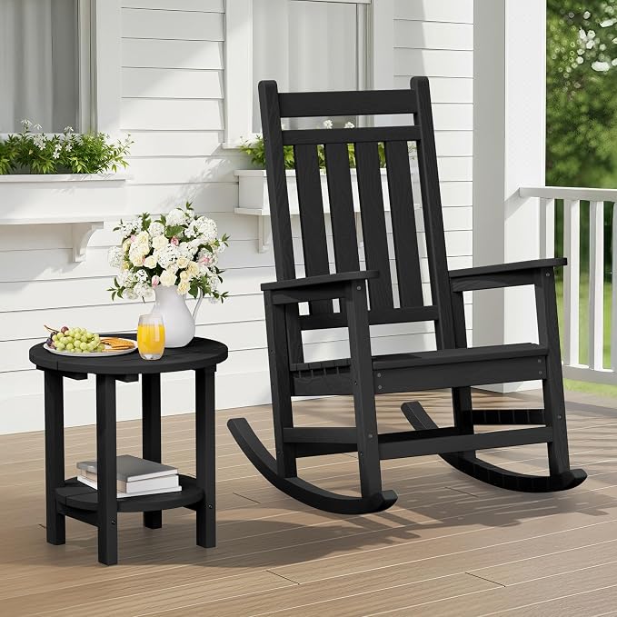 SERWALL Round Outdoor Side Table, HDPE Small Adirondack End Table, 2-Tier Patio - Image 2