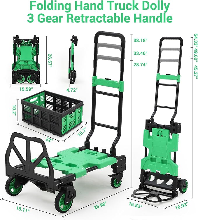 2-in-1 Folding Hand Truck with Basket, Heavy Duty 330LBS Collapsible Cart - Image 7