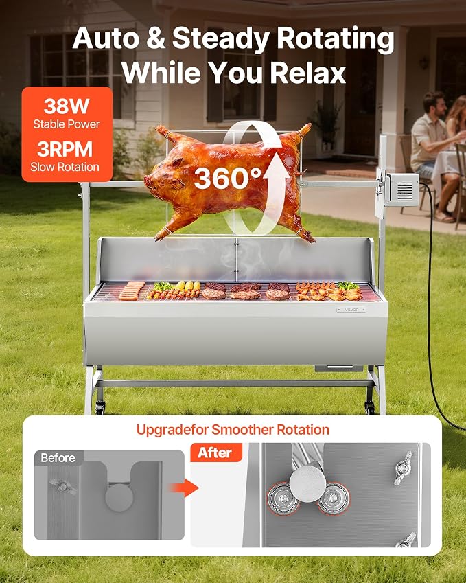 VEVOR Rotisserie Grill, 46in BBQ Outdoor Pig & Lamb Spit Roaster, Charcoal Spit - Image 2