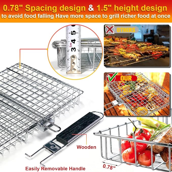 Grill Basket for Outdoor Grill, Stainless Steel Grilling Basket - Image 3