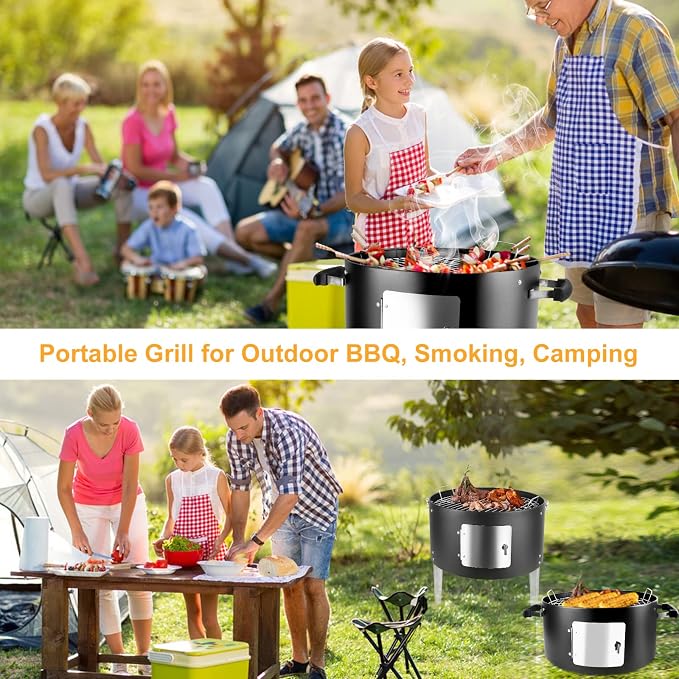Charcoal BBQ Grill, Heavy Duty 3-in-1 Barbecue Smoker Grill - Image 8
