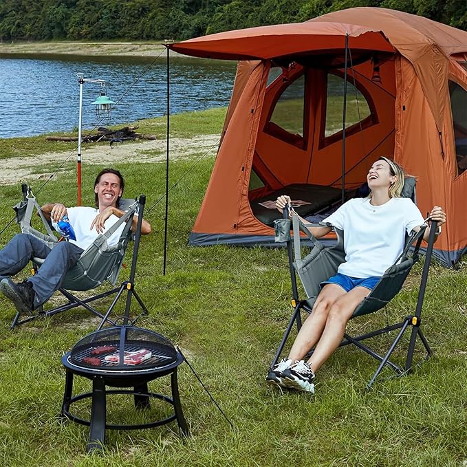 Folding Hammock Camping Chair, Grey, 2-Pack with Steel Frame