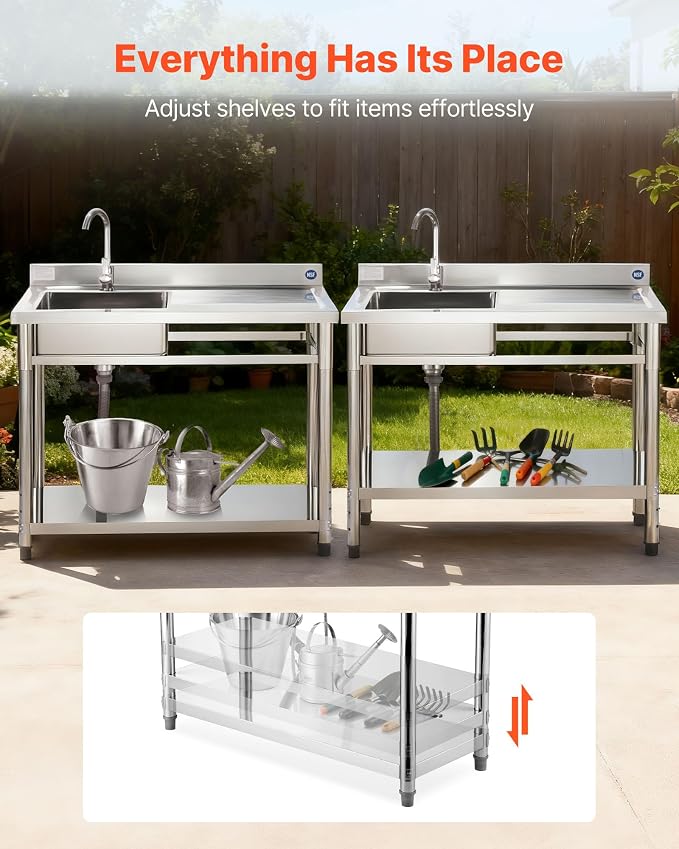 VEVOR Stainless Steel Utility Sink, Free Standing Single Bowl Commercial - Image 3