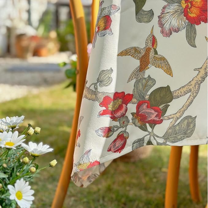Rectangle Waterproof Tablecloth, Spring Summer Birds Floral Table Cloth - Image 5