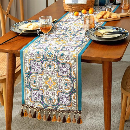 13×72 Inch Table Runner, Retro-Luxury Tassels Series by Unknown