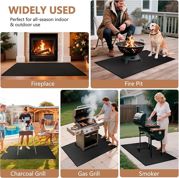 Grill Pads Floor Mat 48x30 Inch, Fiberglass Core, Silicone Coated