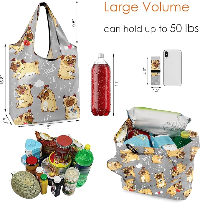 BeeGreen Dog Lover Gifts for Women Animals Reusable Grocery Bags Shopping Bags - Image 2