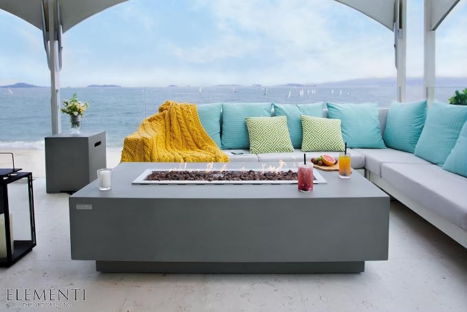 Elementi | Granville Gas Fire Pit Cast Concrete 60" Rectangular Fire Table - Image 9