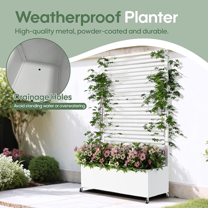 Metal Planter Box with Trellis Privacy Screen, Raised Garden Bed with Trellis & - Image 2