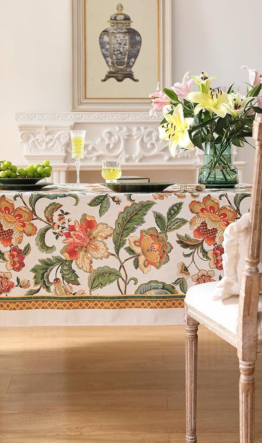 patdrea Designer Vintage Linen Rectangle Tablecloth, Provencal Rustic Floral - Image 8