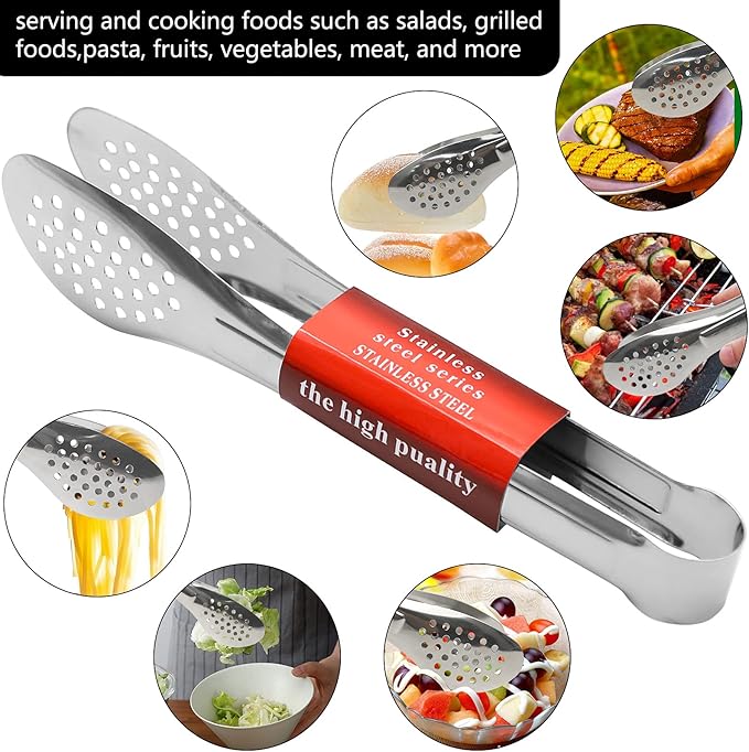 Tongs 6 Pack – Stainless Steel Buffet Tongs, 9 and 12 Inch, Silver