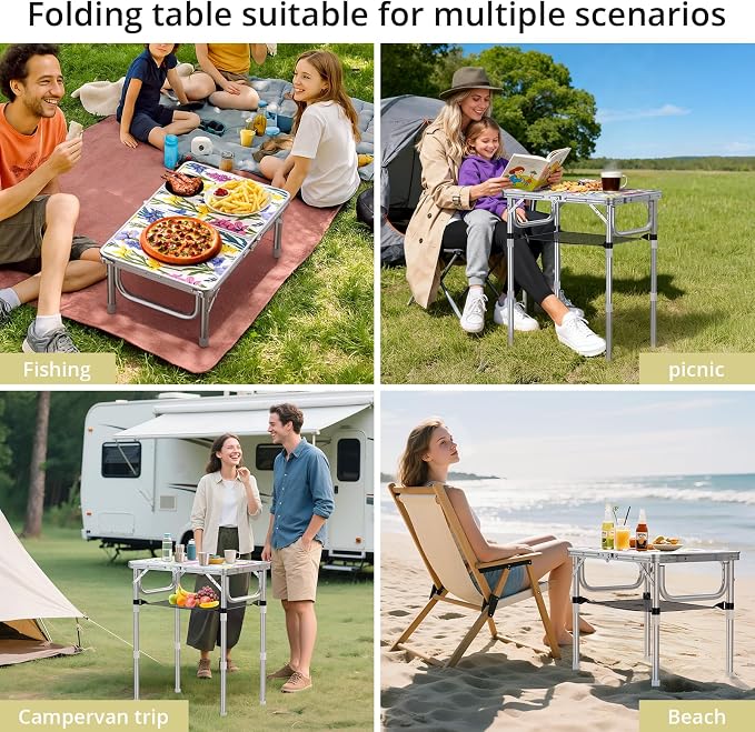 Anbte 2ft Folding Camping Table, 3 Adjustable Height Max 27.5" Small Folding - Image 8