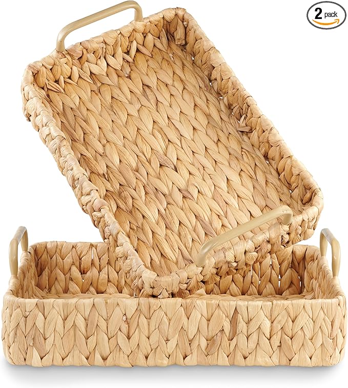Set of 2 Rectangular Wicker Trays by 84ECO