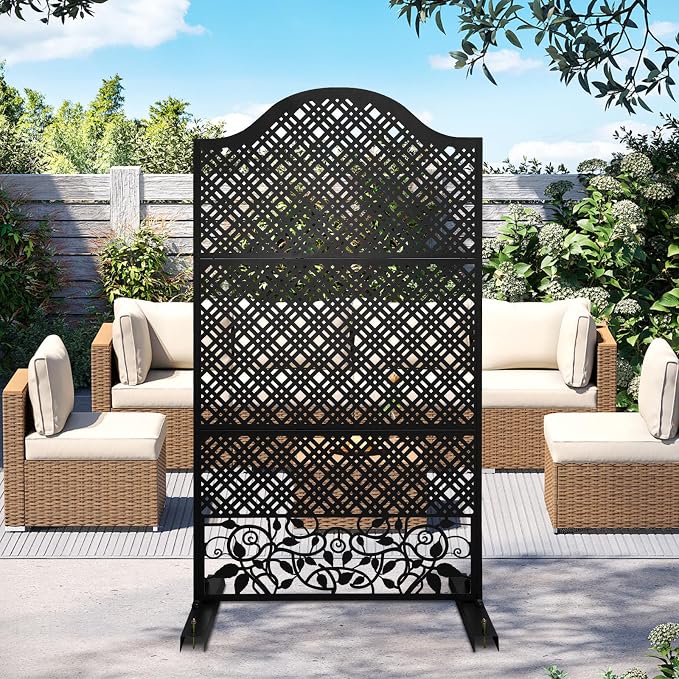Outdoor Freestanding Decorative Privacy Screen 72" H×47" W Metal Room Divider by XOCUWU
