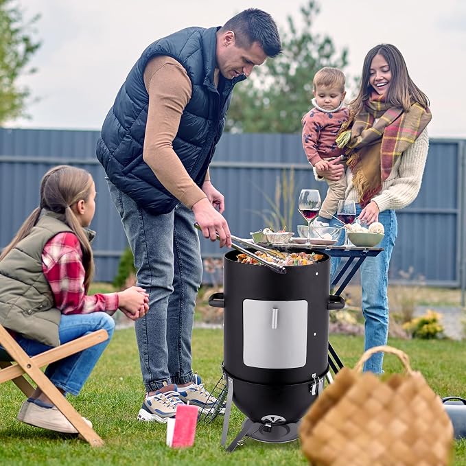 4-Tier 3-in-1 Vertical Charcoal Grill, BBQ Charcoal Smoker - Image 9