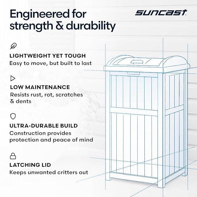 Suncast 33 Gallon Durable Plastic Hideaway Outdoor Garbage Can - Image 7