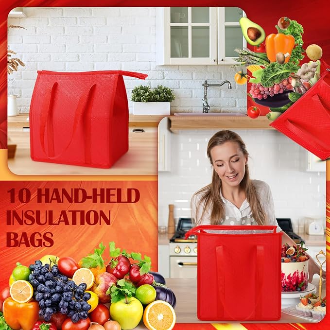 10 Pack Large Insulated Grocery Bags Reusable Shopping Bags - Image 4