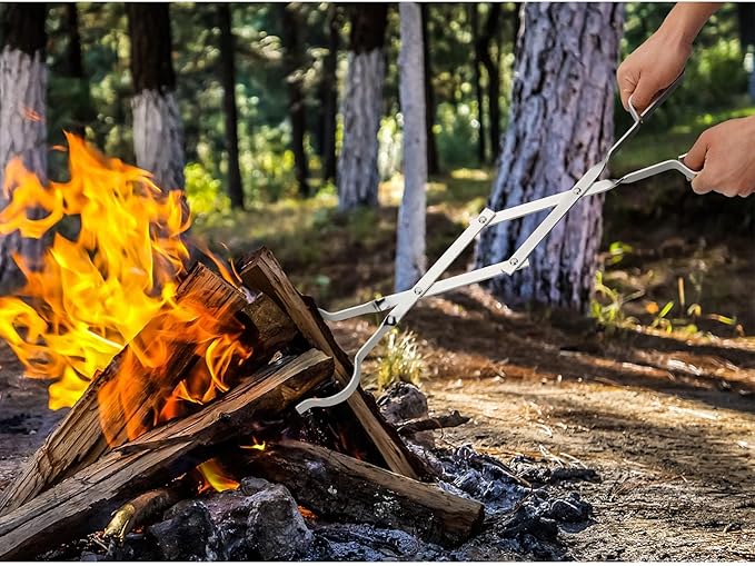 Tongs for Firewood, 26 Inch Stainless Steel Scissor-Style Log Grabber