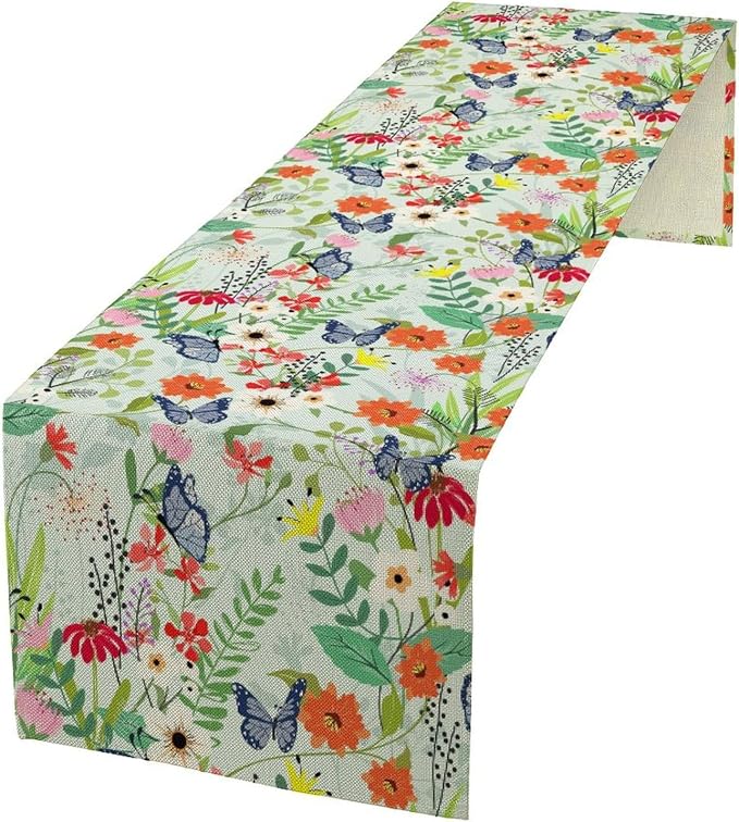 Butterfly Table Runner, Colorful Wildflower Butterfly Spring Table Runner by Unknown