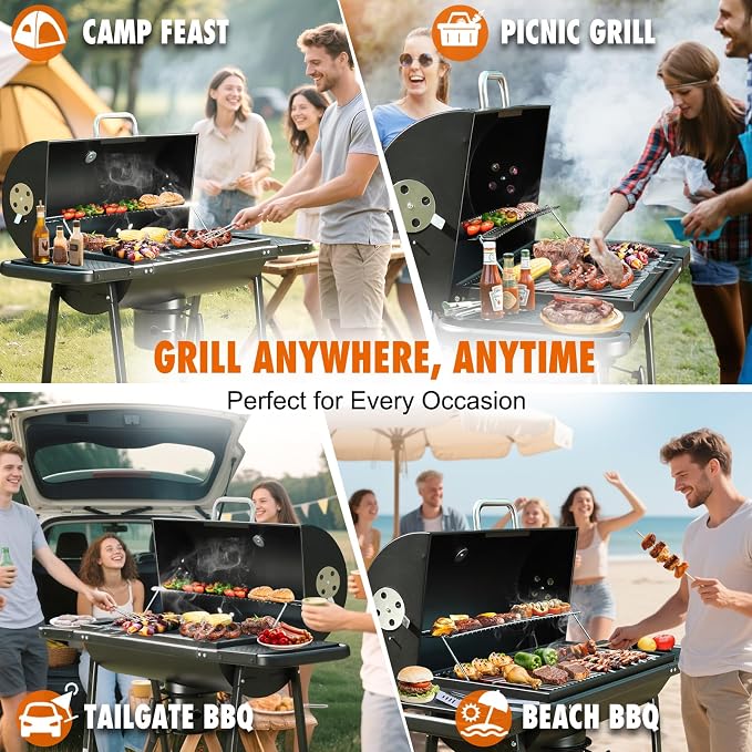 Charcoal BBQ Outdoor Grills: Spacious Barbecue Barrel Grill - Image 8