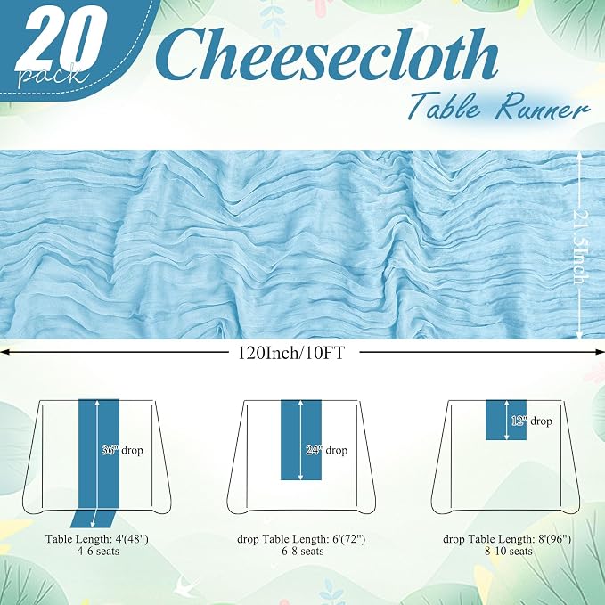 20 Packs Cheesecloth Table Runner 10FT Long Boho Gauze Fabric Table Runner - Image 2