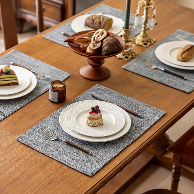 KXN Placemats Set of 6, Dual-Layer Thickened Faux Linen Table Mats, Heat - Image 3