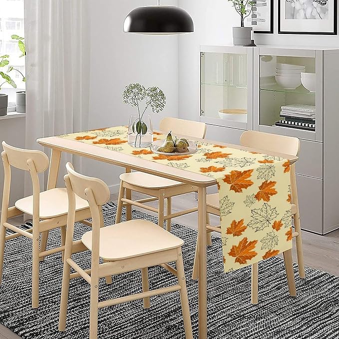 Fall Maple Leaves Table Runner, Rustic Vintage Autumn Orange Leaf Thanksgiving - Image 2
