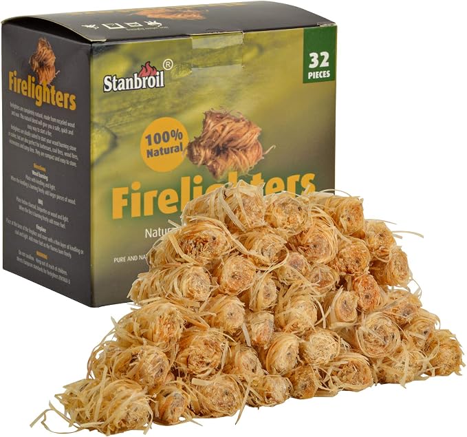 Stanbroil 32 pcs Fire Starters, Natural Charcoal Fire Starters Super Fast by Stanbroil