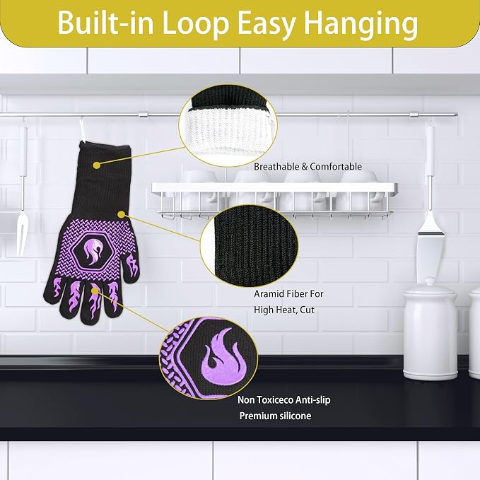 BBQ Fireproof Gloves, Grill Cut-Resistant Gloves 1472°F Heat Resistant Gloves - Image 3