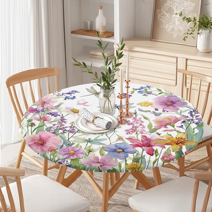 Spring Summer Floral Round Fitted Tablecloth - Image 3