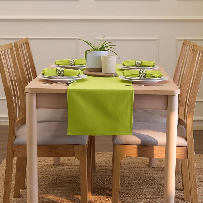 Encasa XO Table Runner 13"x91" Long | Cotton Canvas Fabric | Lime Green Solid - Image 4