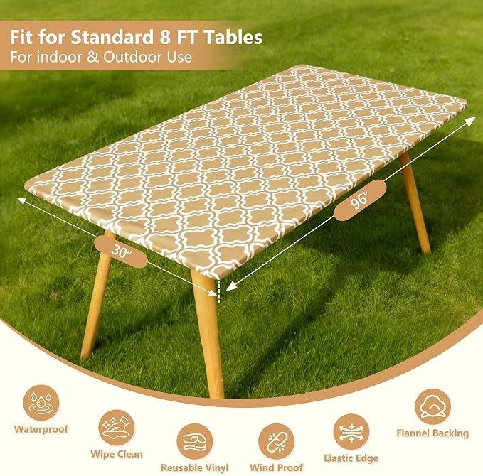 Rectangle Picnic Table Cloth, Elastic Waterproof Fitted Vinyl Tablecloths - Image 5