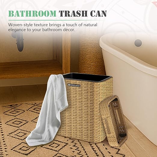 Ypati Rattan Trash Can with Lid, Wicker Bathroom Garbage Bin with Removeable - Image 6