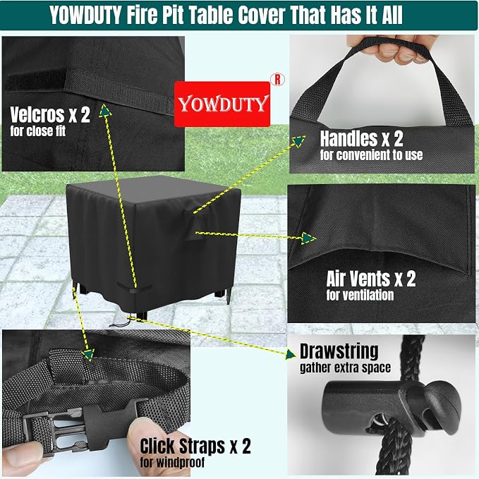 Propane Fire Pit Cover Square 28 Inch, Waterproof Heavy Duty 600D Gas Fire Pit - Image 4