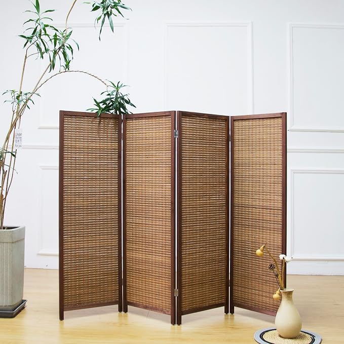 4 Panel Short Room Divider Screen, Small Bamboo Panel Divider - Image 2