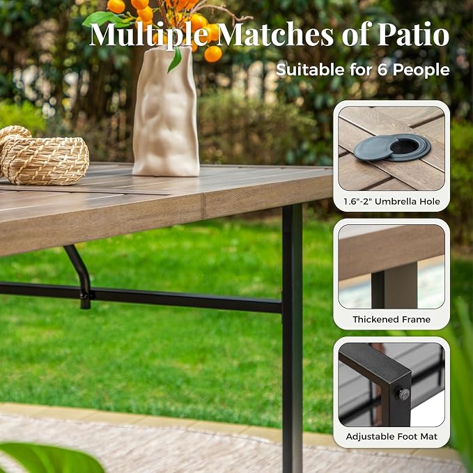 Outdoor Patio Dining Table for 6, Teak Rectangle Patio Table - Image 5