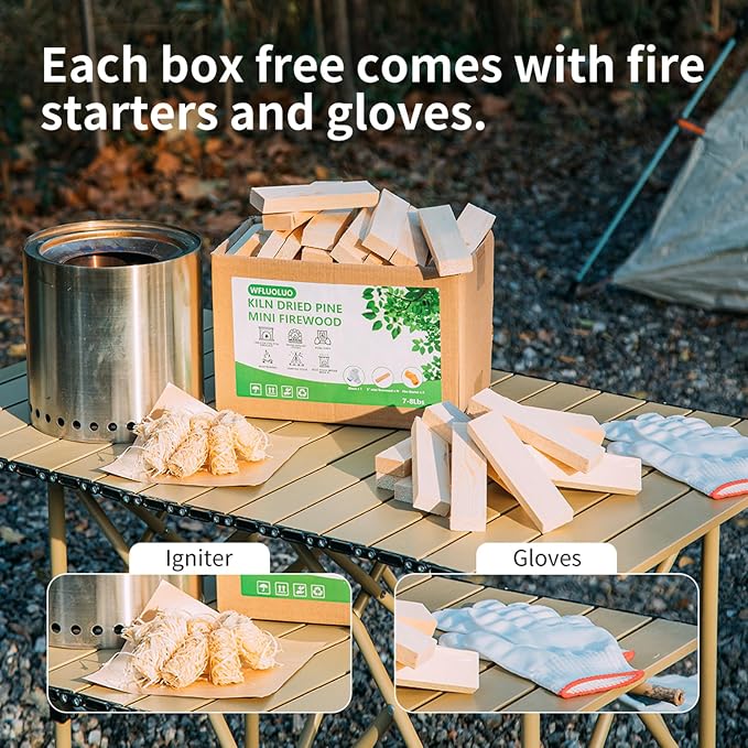 Mini Firewood with 4pcs Fire Starters&Gloves 5'' Lengths Pine Kiln Dried Fire - Image 2