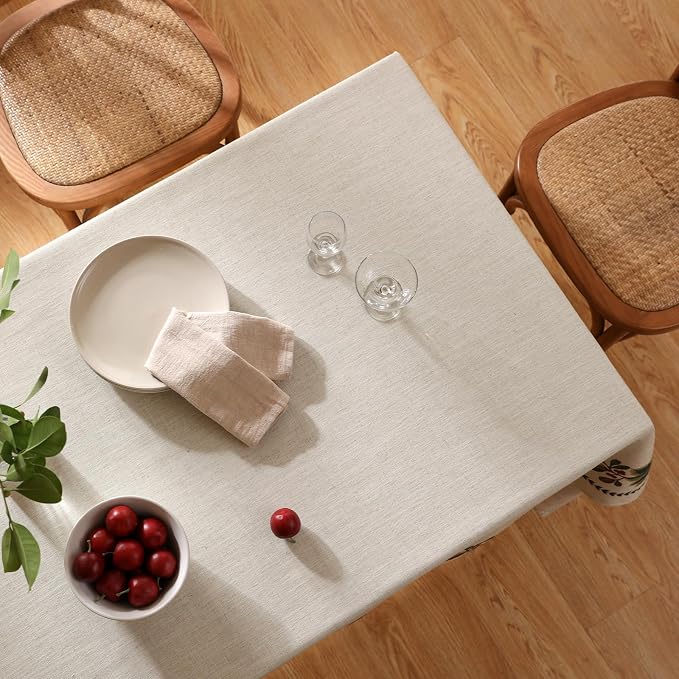 ISAENNE Designer Christmas Linen Extra Long Rectangle Tablecloth, Light Beige - Image 4
