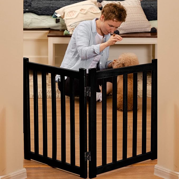 LZRS 2-Panel Wooden Free Standing Foldable Dog Gate Indoor – Solid Hardwood 24" - Image 6