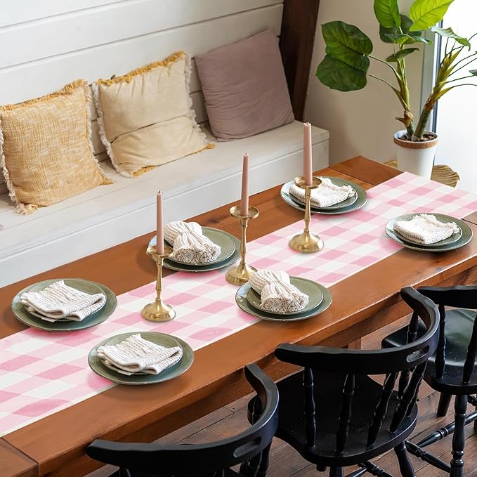 Fabric Checkered Table Runner 6 Pack Waterproof Gingham Table Runner 14W x 108L - Image 7
