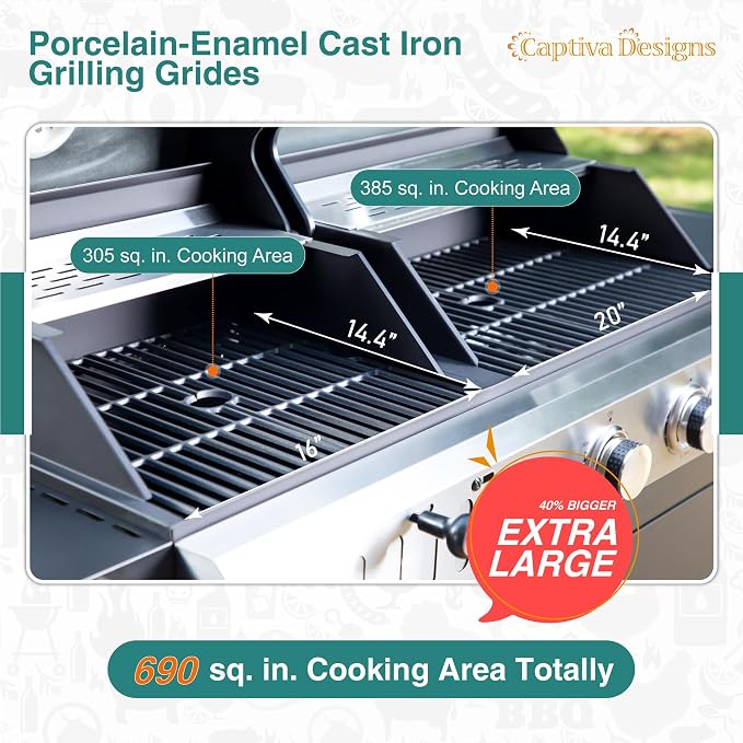 Captiva Designs Propane Gas Grill and Charcoal Grill Combo - Image 3