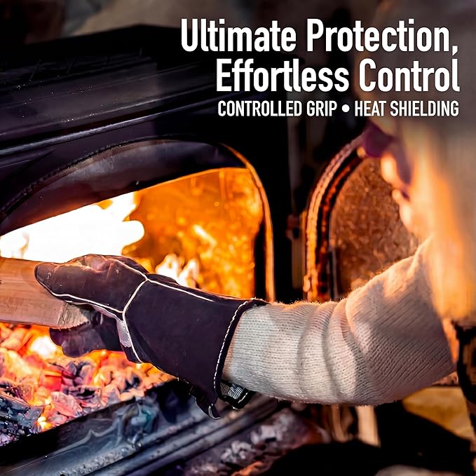 RAPICCA Fireplace Gloves Fire Heat Resistant: Black 14IN - Image 2